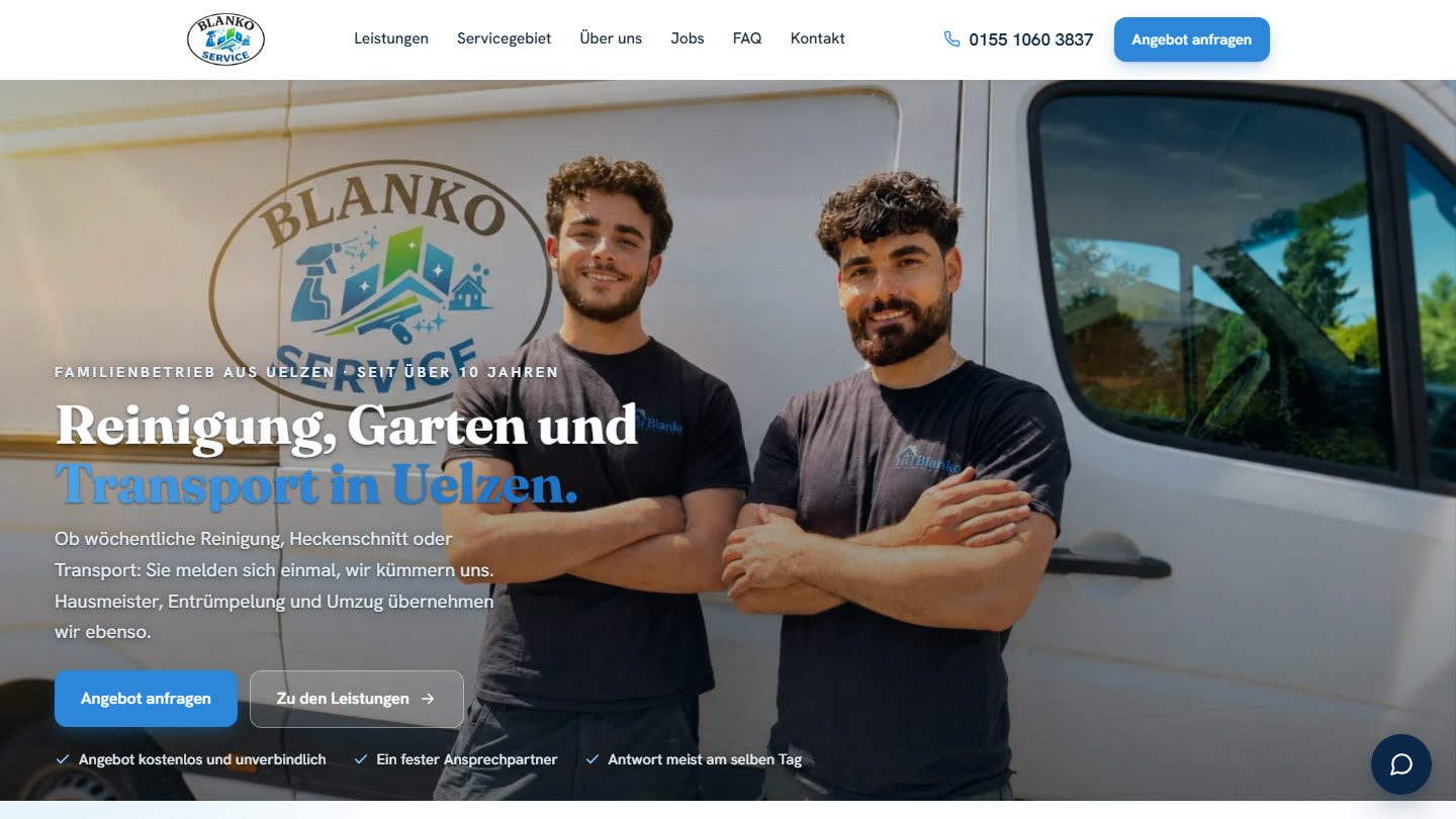 Von EPM Results erstellte Website für Blanko Service aus Uelzen mit Reinigung, Gartenpflege und Transport