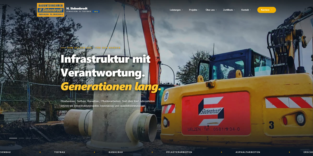 Neue Website von H. Siebenbrodt Bau mit Stellenanzeige für Fachkräfte